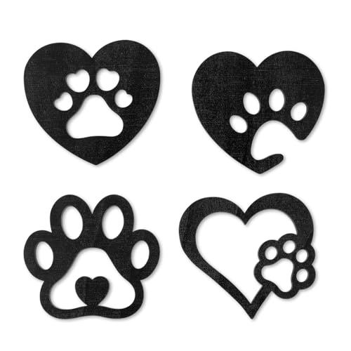Mabor 4Pcs Dog Room Decor, Wood Paw Prints Wall Art Dog Lovers Gifts Wooden Puppy Decorations for Home Kitchen Bathroom Bedroom, Black