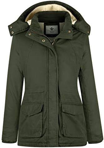 WenVen Women's Warm Fleece Lined Jacket Cotton Hooded Coat (Army Green, L)
