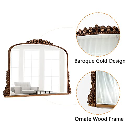 Shyfoy Antique Gold Mirrors For Wall Decor Baroque Scalloped Top, Vintage Wall Mirror Decorative Mirrors For Living Room Entryway Bathroom Powder Room, 23"X36" [Wide Version] V #TOP3
