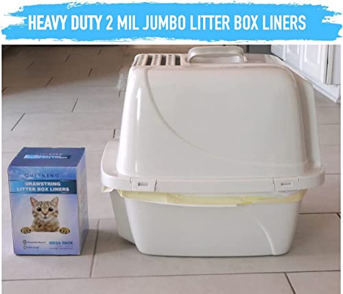 Cat Litter Box Liners Drawstring Large (30 Bags) 37\" x 18\" Scratch Resistant Extra Heavy 2 Mil Litter Tray Cat Box Liner Bags (30 Count, Large)