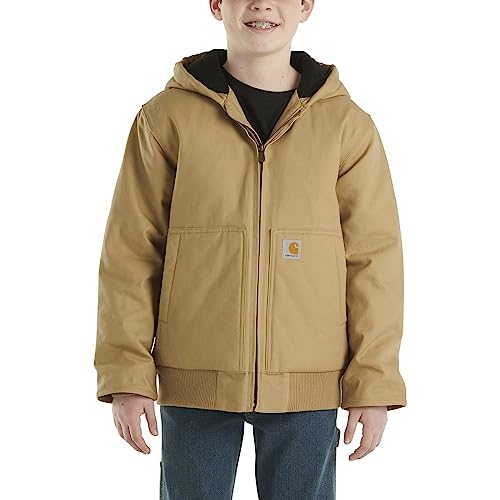 Image of Carhartt Boys' Flannel-Lined Hooded Canvas Insulated Zip-Up Jacket