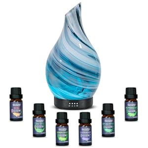 Oil Diffuser & Essential Oils Set – Aromatherapy Diffuser with 6 Essential Oils Set, Ultrasonic Cool Mist Oil Diffusers for Essential Oils, 4 Timer & 7 LED Light, Waterless Auto Shut-Off
