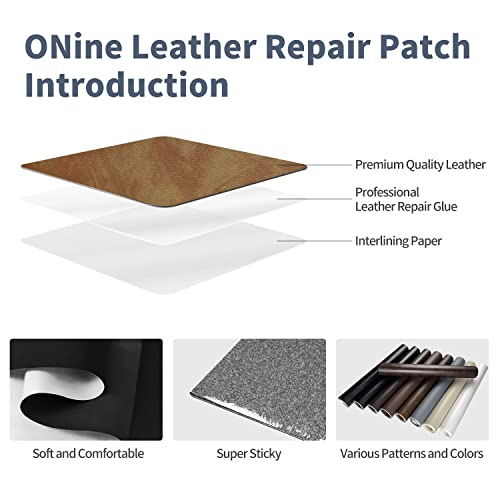 image for ONine Leather Repair Patch, Leather Repair Tape, 12 x 48 Inches Self-A
