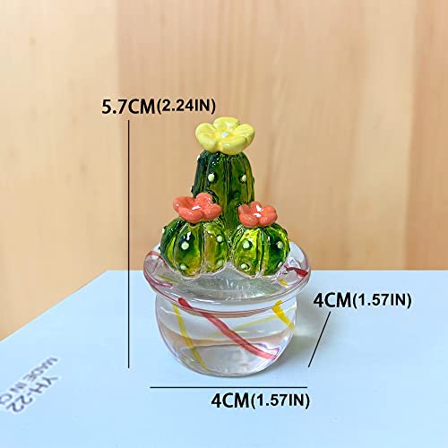 Qiansheng Jarpsiry 4Pcs Handmade Blown Glass Art Cactus Cute Crystal Miniature Cactus Figurines Home Office Desk Tabletop Simulation Plants Decorations Car Inner Ornaments #TOP2