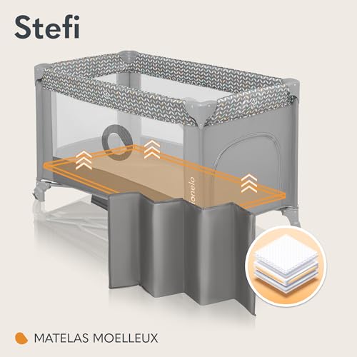 Lit À Barreaux Lionelo Stefi Matelas Mousse Housse Coton Concrete - vue 4