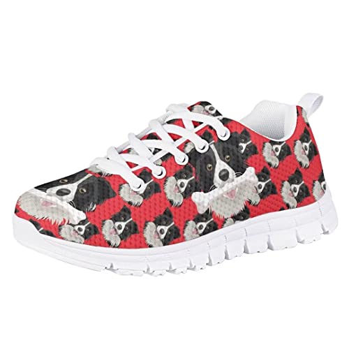 Pinupub Dogs Bones Print Girls Sports Tennis Shoes Personalized Fashion Anti-Slip Red Running Walking Sneakers
