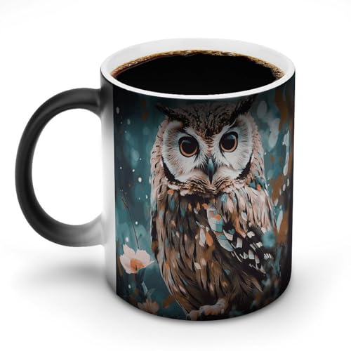 Funny Animal Cute Owl Color Changing Mug 11 Oz Heat Sensitive Ceramic Coffee Mugs with Hidden Design