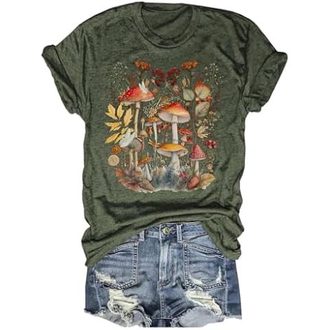 Mushroom T-Shirt for Women Funny Cute Vintage Mushroom Graphic Tees Tops(Z-Green,L) Cover