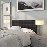 EMMA + OLIVER Button Tufted Upholstered Queen Size Headboard in Black Vinyl