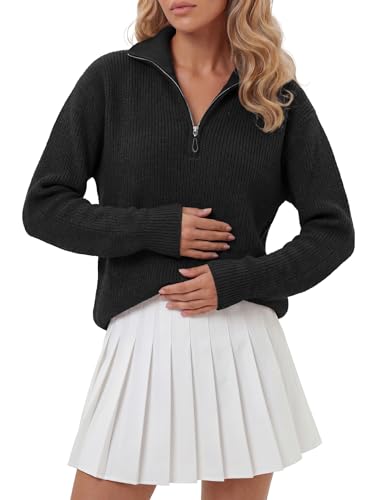 Image of LYANER Women's Quarter Zip Pullover Sweater Casual V Neck Collared Knit Fall Winter Outfit Clothes