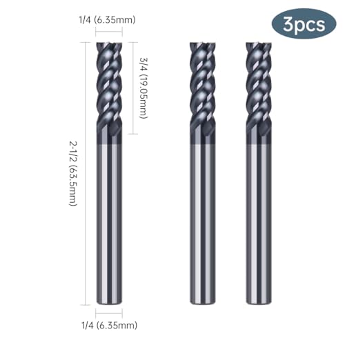 Image of HUHAO Square End Mill(3Pcs),4 Flute Variable Straight Milling Cutter 1 /4 inch Shank End Mill for Carbon Steel,Prehardened Steel,Stainless Steels,Carbide End Mills Sets for DIYers & Professionals