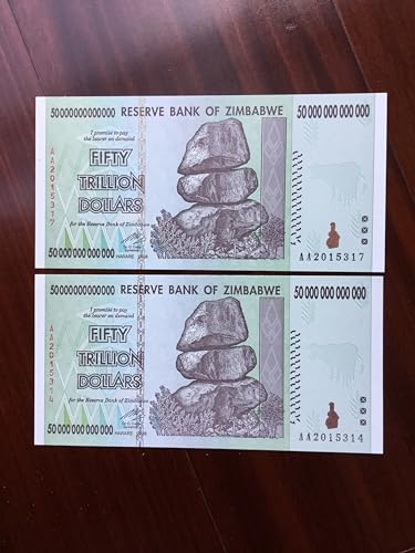 2 X Zimbabwe 50 Trillion Banknote Note AA/2008, P-91 Uncirculated,