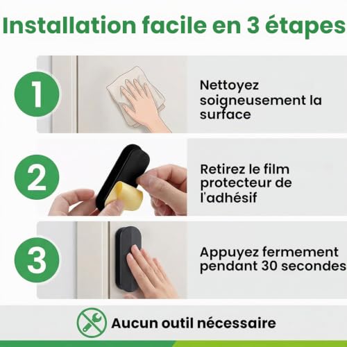 hankousi Lot de 2 poignées de porte de balcon à coller sans vis - Adhésif sans vis pour portes en verre, armoires et fenêtres - Noir – vue 4