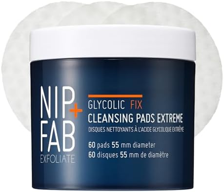 Nip + Fab Glycolic Fix Night Pads Extreme (60 Count) – 5% Glycolic Acid Exfoliating Face Pads with Salicylic Acid – Resurfacing AHA BHA Chemical Peel for Blemishes & Texture