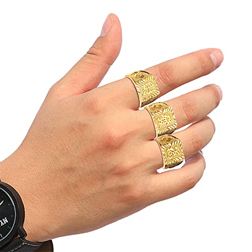 Oidea 3Pcs Men's Stainless Steel Domineering Vintage Chinese Kanji Ring Rich/Luck/Wealth Adjustable Rings Set, Gold #TOP18