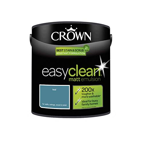 2.5L CROWN Easy Clean MATT Emulsion Multi Surface Paint That can be Used on Walls, Ceilings, Wood and Metal. Stain & Scrub Resistant Formula – Teal