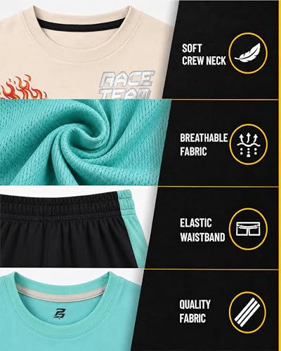 Image of Pro Athlete Boys Active Shorts Set - 3 Piece Athletic Dry Fit Graphic Tees Tank Tops and Basketball Shorts for Boys