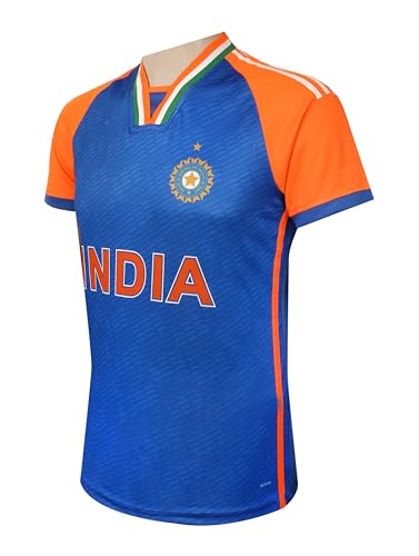 KNK Cricket India Jersey T20 WC 2024 Fan Supporter T-Shirt Cricket Team Uniform Kids to Adult (US, Numeric, 40, Regular, Regular, Plain)