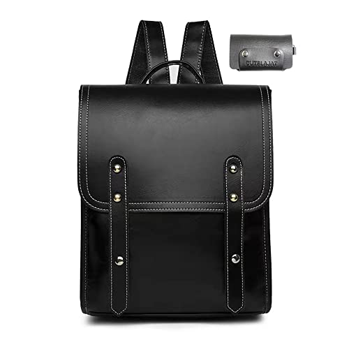 Mochila casual feminina retrô de couro macio PU KM1340 (Preto)