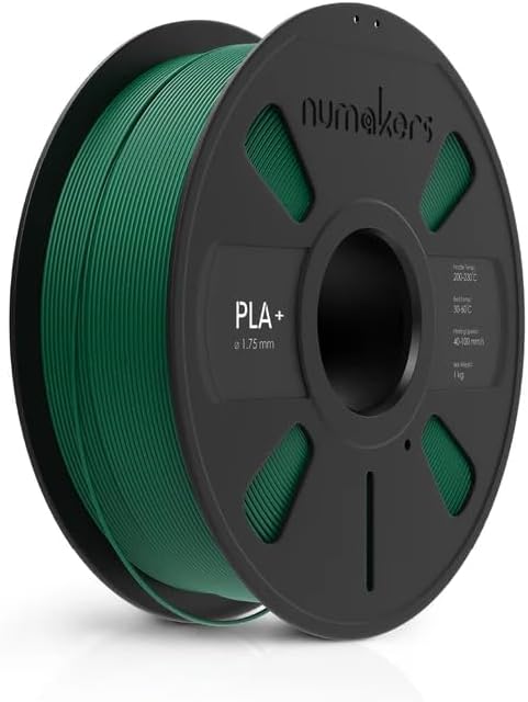 NUMAKERS PLA+ 3D Printer Filament, 1.75mm, Dimensional Accuracy +/- 0.03 mm, 1 kg Spool (2.2 lbs), Compatible with Most FDM Printers (Forest Green)