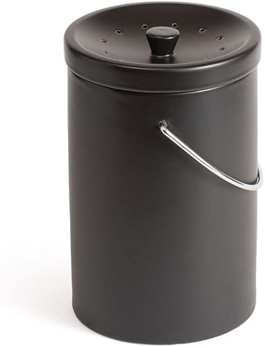 Fox Run Cubo de compost de cocina de cerámica negra para encimeras