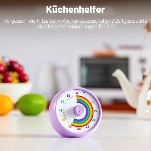 Visueller Timer für Kinder, 60-Minuten Countdown für Klassenzimmer Büro Küche, Schreibtisch Kinder Zeitmana gement Tools mit leisem Betrieb, Pomodoro Timer Regenbogenmuster (Lila) 6