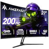 Amzfast Curved Gaming Monitor 27 Zoll - 200Hz, QHD 2560x1440, 1500R, 1ms MPRT,...