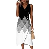 Générique Robe Longue Femme Ete Chic Et Elegant Été De Soiree Cocktail Robes Portefeuille Asymétrique Imprimé sans Manches Sexy Dress Pas Cher pour De Bal Mariage Noces De Fête Blanc L