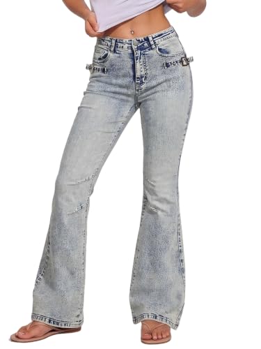 GILIPUR Womens Mid-Rise Flare Jeans Stretchy Bell Bottom Jeans for Women Skinny Bootcut Denim Pants Y2K Streetwear