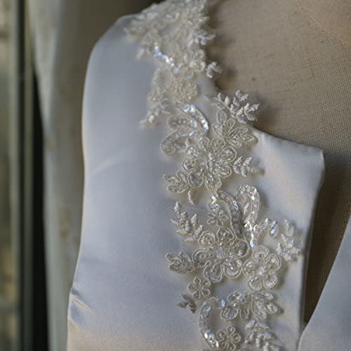 G-RUI 6cm*2yards Luxury Beaded Embroidery Flower lace Appliques for Wedding Dresses Rhinestone Applique Patches Embroidery lace parches ropa (Off White Color)…
