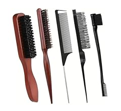 Auzly 5-Pack Premium Boar Bristle Hair Brush Set | Natural Slick Back & Beard Styling Brushes | Anti-Static Wooden Handle H…