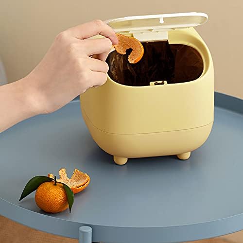 AnyCar Small Waste Bin, Cute Ninja Press Desk Bin with Lid, Bedroom Bin with 1 Roll of Waste Bag, Dustbin for Home Bedroom Kitchen Car Office Trash Can (yellow waste bin)