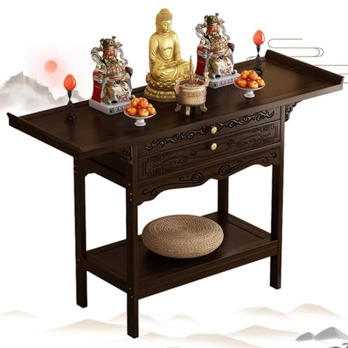 Table d'autel bouddhiste marron L100xH100cm pour culte chinois - 2