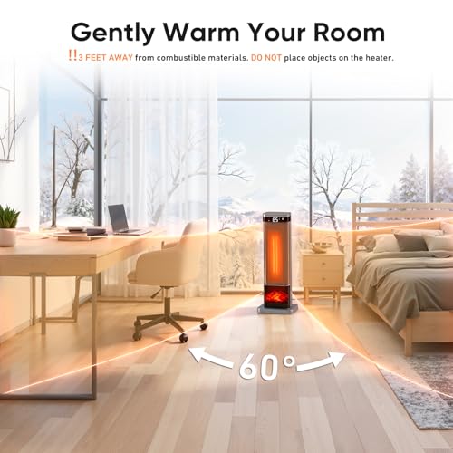 Sweetcrispy Space Heater for Indoor Use, 24Inch Portable Heater with Remote and Thermostat,3 Light Modes, 60°Oscillation, 12H Timer, Up to 99°F, Tip-over Protection,Sliver by Sweetcrispy - Used condition - Image 8