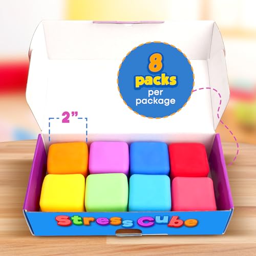 Slow Rising Stress Cube 8 Pack, Stretchy Fidget Toys for Anxiety Relief, Pull Stretch Squishy Toys for Students, Classroom Prize Box Toys, Easter Basket Stuffers (2 Inches)