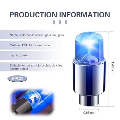 Titwaye 6 PCS LED Tire Valve Stem Caps, Tire Valve Stem Caps Light Up, Flash Lantern Wheel Decoration Accessories, for Car Motorcycle SUV Truck Bike Bicycle (Blue Light) - Thumbnail 2