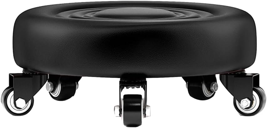 Heavy-Duty Low Roller Stool with 360° Swivel Wheels, Ottoman Footstool, Low-Height Short Rolling Stool Seat, PU Leather Small Mechanic Chair, Rolling Stools for Garage, Shop, Library Black