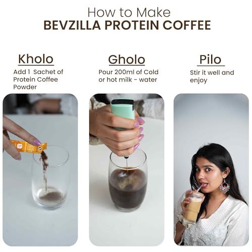 Image of Bevzilla Everyday Protein Instant Coffee Powder Sachets|40 GM(4x10g)| 5g Protein Each | Arabica Coffee | No Added Sugar | Hot & Cold Coffee Premix for Energy & Fitness (Pack of 2)