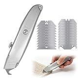 Teppichmesser Hakenklinge,Hakenmesser,Selbstverriegelung，Teppichmesser,Cuttermesser,Mit 20 Klingen - 10 Trapezklingen & 10 Hakenklingen,Für Teppich,Pvc,Dachbahnen,Karton,Universalmesser(Silber)