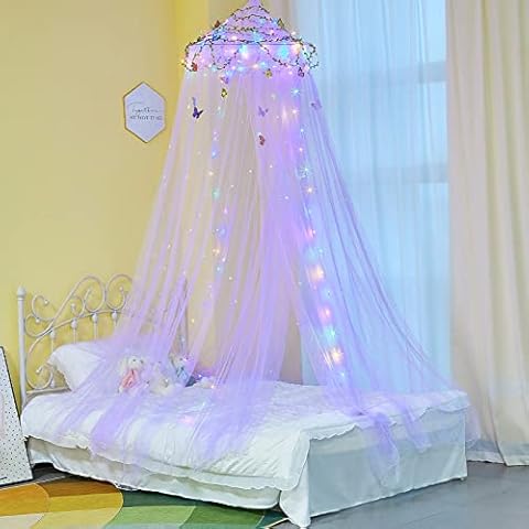 FIOBEE Princess Bed Canopy with LED Lights Cover