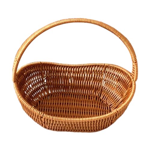 Gralara Panier Imitation Rotin Tissé Panier de Stockage PP Panier à avec Poignée Structure Métallique Résistant à l'eau Adapté pour Cuisine Organisation, Longueur 39 Cm