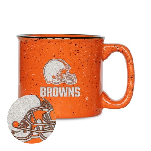Rico Industries NFL Football Cleveland Browns Speckle 12oz Laser Engraved Campfire Mug