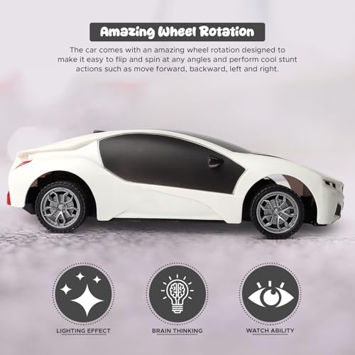 Image of 3D LED High Speed Rechargeable Remote Control Car for Kids, RC Racing Vehicle with Bright Lights, 2 AA Battery Controller (White)