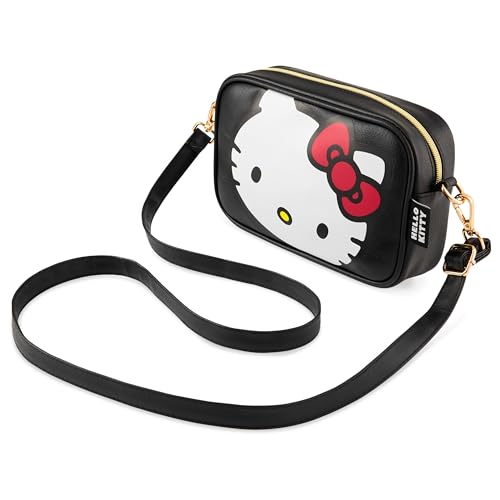 Hello Kitty Bolso Bandolera con Correa y Cierre de Cremallera para Niñas (Negro)