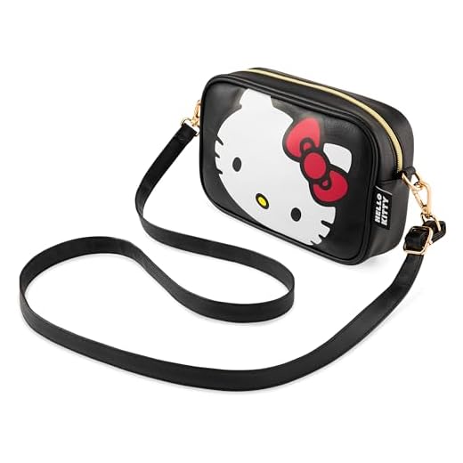 Hello Kitty Bolso Bandolera con Correa y Cierre de Cremallera para Niñas (Negro)