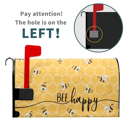 Image of Spring Bee Happy Mailbox Cover Magnetic 21x18 Inch Summer Yellow Honeycomb Decorative Waterproof Mailbox Wrap Farmhouse Letter Post Cover Standard Size for Garden Yard Outside