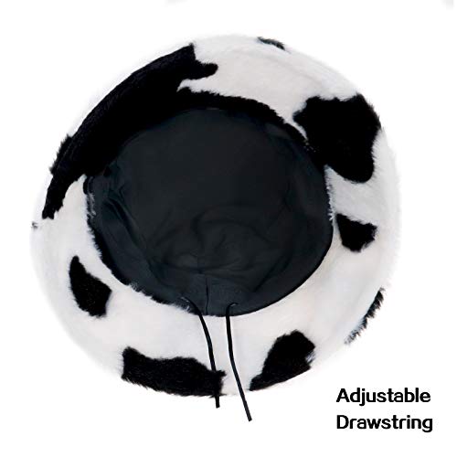 Xyiyi Cow Print Furry Bucket Hat Fluffy Winter Warm Fisherman Cap Gifts For Women Teen Girls #TOP3