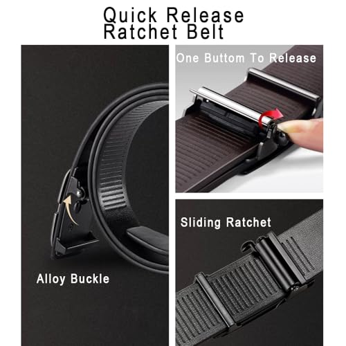 Leather Ratchet Automatic Belt for Men,Invisible Belt Tail,Business Casual Belt（Gift Box Included）3