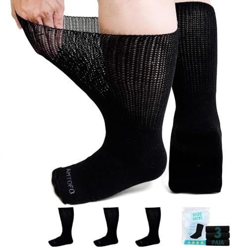 LOFIR Calze Diabetiche Uomo, Cotone, Nero, 39-46