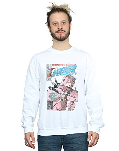 Marvel Men's Daredevil Distressed Bullseye Vs Elektra Cover Sweatshirt White Small